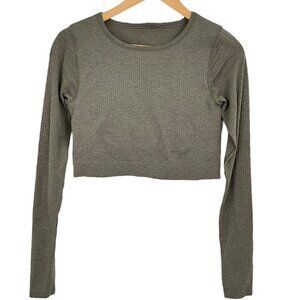 Lululemon Ebb to Street Long Sleeve Shirt Rover Size 10 Cropped Built In Bra
